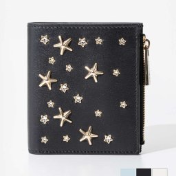 ジミーチュウ JIMMY CHOO HANNI CZN 二つ折り財布 ハンニ レディース 財布 ミニ財布 スタースタッズ レザー 本革 ロゴ カード入れ プレゼント コンパクトウォレット 小銭入れ ギフト ブランド お祝い 記念 ブラック アイスブルー ラテ
