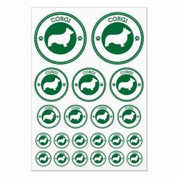 ドッグ ステッカー コーギー グリーン A4サイズ まとめて詰め合わせ 丸タイプ サイズ別 21枚セット 犬種別 シール カーステッカー 愛犬 キャンプ 持ち物 ドッグフード用 肉球マーク