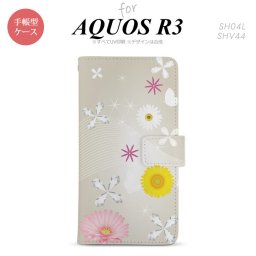 SH-04L/SHV44 AQUOS R3 手帳型スマホケース カバー 花柄 ミックス 白  nk-004s-r3-dr274