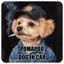 名入れ可 POMAPOO ポメプー DOG IN CAR カーステッカー シール 犬 作業服 ちょい悪 13x13cm 正方形 防水 屋外 屋内 ドッグオンボード デカール