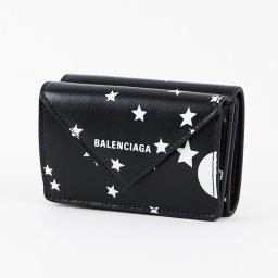 BALENCIAGA (バレンシアガ) 391446 210FD 1090 ペーパー ミニウォレット スタープリント 黒 PAPER MINI WALETT 三つ折り財布 3つ折り財布 コンパクトウォレット メンズ レディース 財布 ギフト プレゼント お祝い 誕生日 新品 ブランド
