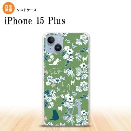 iPhone15 plus iPhone15 plus スマホケース 背面ケースソフトケース 猫 花 緑 +アルファベット 2023年 9月発売 nk-i15pl-tp1724i