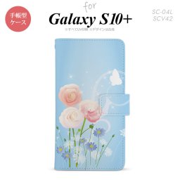 SC-04L SCV42 Galaxy S10+ 手帳型スマホケース カバー 花柄 ミックス 青 nk-004s-s10p-dr281