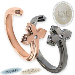 【レーザー刻印対応】【15文字まで刻印◎】ペアリング ステンレス アクセサリー ブラック ローズゴールド アイアンクロス ジルコニア メンズ レディース 指輪