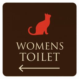 9x9cm トイレ 御手洗 TOILET トイレマーク ねこ 猫 ネコ ブラウン カラー WOMENS 左 矢印 ピクトサイン 木製ドアサイン ドアプレート インテリア 施設 案内