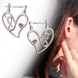 ピアス フープ レディース ハート フープピアス クロッシングピアス ピンクトルマリンピアス プラチナ