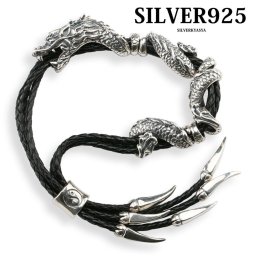 シルバー925 龍 ブレスレット ドラゴン 昇竜 レザーブレスレット 本革 