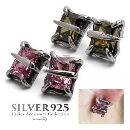 シルバー925 ジルコニアピアス 1粒 CZ 一粒ピアス スタッドピアス 両耳 2点 ストーン ピンク グリーン 人気 オシャレ お洒落 女子 レディース 金属アレルギー対応 イヤリング 女性