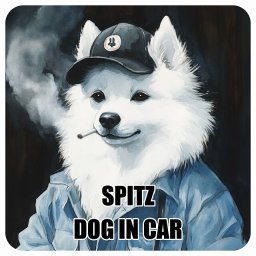 SPITZ スピッツ DOG IN CAR カーステッカー 犬 作業服 ちょい悪 13x13cm 正方形 防水 屋外 屋内 ドッグオンボード デカール
