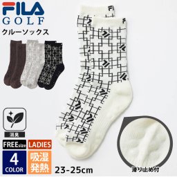 FILA GOLF フィラゴルフ クルーソックス 靴下 レディース ゴルフウェア スポーツブランド ショートソックス 滑り止め付 抗菌防臭 吸汗発熱 総柄 プレゼント ギフト 23cm 24cm 25cm 2024FW outfit
