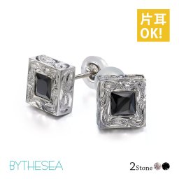 ハワイアンジュエリー ピアス 一粒 ホワイト ブラック ジルコニア 選べる 片耳 一個購入可 スタッドピアス スクエア シルバー925 ロジウムコーティング キャッチ シンプル 20G ゲージ BY THE SEA バイザシー メンズ レディース プレゼント 夏 サマー 【品番：SE102】