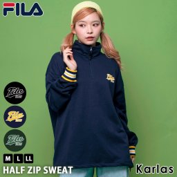 FILA フィラ ハーフジップ トレーナー レディース スウェット 裏毛 長袖 春物 秋 冬 無地 ロゴ ハイネック ゆったり オーバーサイズ 2024ss karlas