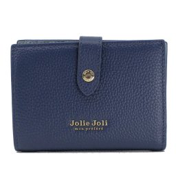 ジョリージョリ　Jolie Joli　ベルトフラップ開閉 二つ折り財布　2026180　ネイビー&内面ブルー (020)　バイカラーウォレット　エンボスレザー