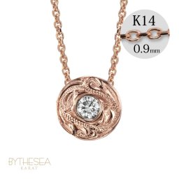 ハワイアンジュエリー ダイヤモンド ピンクゴールド ネックレス ラウンド 14K K14ピンクゴールド 一粒ダイヤモンド 鑑定書付 14k カットあずきチェーン太0.9mm ギフトラッピング可能 彼女 妻 女性 レディース プレゼント ハロウィン 【品番：CG-GP104R-CH123】