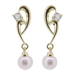 揺れる パール ピアス 18k シンプル 真珠 淡水パール ロイヤルブルームーンストーンピアス