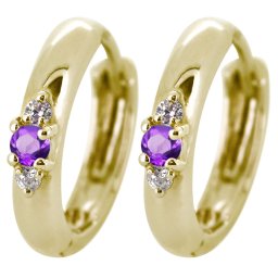 18金 フープピアス 小さめ 18k レディース アメジスト ピアス  誕生石 2月 シンプル アメジストピアス ユニセックスデザイン つけっぱなし 中折れ式 シンプル 小さい