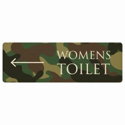トイレ プレート 木製 WOMENS 文字タイプ 迷彩 カラー 左 矢印 長方形 12x4cm 方向案内 進路ドア サインプレート ピクトサイン トイレマーク表示 案内 注意 施設 御手洗 TOILET おしゃれ シンプル 安全対策