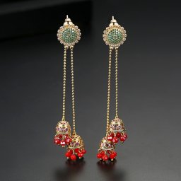ピアス 両耳用 キュービックジルコニア 真鍮 レッド イエローゴールド スタッド 揺れる ゆれる ぶら下がり ロング チェーン おしゃれ ミニシャンデリア e19061816