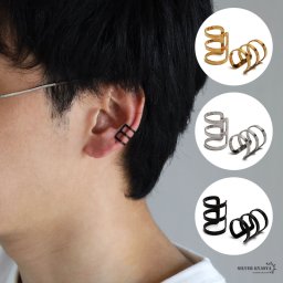 両耳用2点セット シンプルイヤーカフ フェイクピアス ノンホール 3連 ロング ステンレス ゴールド シルバー ブラック 挟むだけ 軽い gold 耳の穴不要 金属アレルギー対応 イヤリング