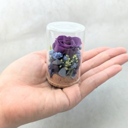 プリザーブドフラワー／紫のミニ薔薇と小花のミニガラスボトル