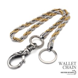 ステンレス ウォレットチェーン ゴールド シルバー ミックス メンズ 財布 ロープチェーン スカル フック 鎖 盗難防止 紛失防止 父の日 男性
