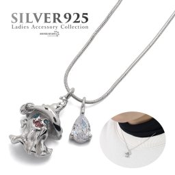 ネックレス お化け チェーンネックレス シンプル シルバー925 CZ キュービックジルコニア レディース スネークチェーン オバケ ゴースト ハロウィン シルバー silver 銀 金属アレルギー対応 女性 ペンダント