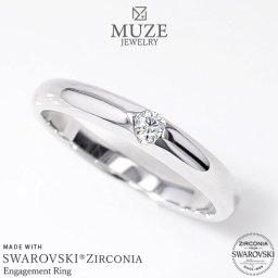 MUZE JEWELRY   プラチナ仕上げ プラチナ仕上げエンゲージリング 婚約指輪  スワロフスキージルコニア使用リング 一粒 プロポーズ サプライズ  記念 made in japan