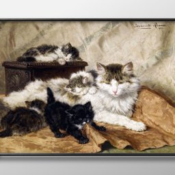  ヘンリエッタ ロナー＝クニップ 猫 ネコ A Mother And Her Kittens A3 サイズ ポスター アート おしゃれ 絵画 インテリア 北欧 イラスト マット紙 艶消し アートパネル 額 フレーム デザイン 壁掛け ギフト 新築祝い ディスプレイ 引越し祝い　新生活　空間デザイン 