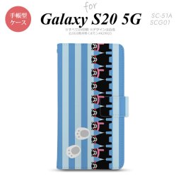 SC-51A SCG01 Galaxy S20 5G 手帳型 スマホケース 全面印刷 おしゃれ ストラップホール 内側にカードポケット付き くまモン ストライプ 青 nk-004s-s20-drkm13