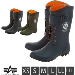 ラバーブーツ レインブーツ ALPHA INDUSTRIES INC. アルファ インダストリーズ 通販 メンズ 紳士用 男子 男性 おしゃれ XS 23cm S 24cm M 25cm L 26cm LL 27cm LLL 28cm ミリタリーファッション ワンポイント ダークネイビー 紺 オリーブドラブ ブラック 黒 ARMY アーミー