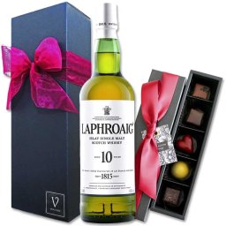 夏ギフト お中元 ウイスキー ギフト ウイスキー×チョコ【ラフロイグ 10年×ボンボンショコラ チョコレート5個入【ゴマ/ユズ/パッション/タンザニア/メキシック】リボン包装