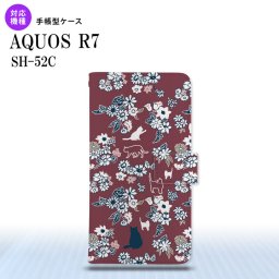 SH-52C AQUOS R7 手帳型スマホケース カバー 猫 花 紫  nk-004s-r7-dr1722