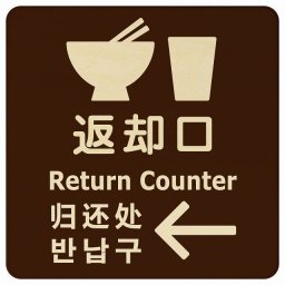 27x27cm 返却口 皿 カップ イラスト入り 多言語 英語 中国語 韓国語 対応 ブラウン 左矢印 木製プレート 正方形 商業施設 飲食店 旅館 ホテル レンタル イベント表示 場所 掲示 案内板 ピクトサイン