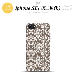 iPhoneSE 2 第二世代 iPhone8&iPhone7 共用 スマホケース 背面カバー ソフトケース ダマスク A 茶 白 おしゃれ かわいい かっこいい メンズ レディース nk-ise2-tp457