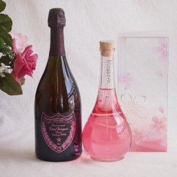 正規ピンクのドンペリ750mlと中野BC Blossom ブロッサムさくら梅酒 500ml　2本セット
