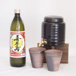 本格焼酎サーバー1000cc(18cm×24cm 1kg)三重県萬古焼き備前金彩ペアカップ(200ml×2個)喜界島酒造 黒糖焼酎 喜界島 (鹿児島県) 900ml×1本