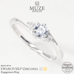 MUZE JEWELRY 指輪   直径4mm（0.25ct相当） プラチナ仕上げ オーダーメイド プラチナ仕上げ K18ゴールド仕上げ エンゲージリング 婚約指輪 ストレートライン  スワロフスキージルコニア使用リング プロポーズ 記念 made in japan 刻印 名入れ roryxtyle