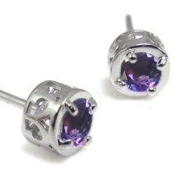プラチナ・ピアス・一粒・アメジスト・シンプル・唐草・ピアス