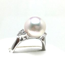 真珠 リング パール 花珠 アコヤ真珠 9.5mm ホワイトピンク Pt900 プラチナ ダイヤモンド 0.12ct 70252 イソワパール