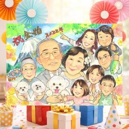 結婚記念日の記念に、特別なお祝いに、特別な笑顔を贈れます。 プレゼント 似顔絵 金婚式 ギフト 贈り物 手描き 名入れ 結婚記念日 誕生日 長寿 お祝い 大人数 祖父 ご両親 ご夫婦 家族 名入れ 修正無料 下書き確認 そっくり 実績多数 親孝行 喜ばれる 結婚50周年 宝物 一生もの 感謝 長寿 応援 お祝い返し 喜寿祝い 贈答品 白寿祝い 披露宴 感激 イラスト ブライダルギフト オリジナル