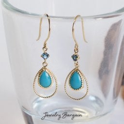 K18 ゴールド 揺れるピアス ターコイズ ロンドンブルートパーズ ドロップピアス フックピアス 18k 18金 11月 12月 誕生石 (両耳用) レディース 女性用 誕生日プレゼント 友人 友達 妻 母 彼女