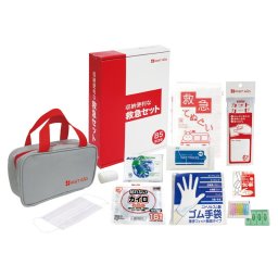 実りの秋の贈り物 収納便利な救急12点セット 0.4kg 収納ポーチ（23.5×6×13.5cm）･伸縮包帯･カイロ･救急てぬぐい･カットガーゼ･除菌アルコールウェットティッシュ･マスク･ワンタッチ包帯･綿棒10本･絆創膏5枚･ゴム手袋･水に流せるペーパー×各1
