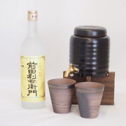 本格焼酎サーバー1000cc(18cm×24cm 1kg)三重県萬古焼き備前金彩ペアカップ(200ml×2個)指宿酒造 本格芋焼酎 前田利右衛門 (鹿児島県) 720ml×1本