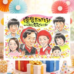 記念日のプレゼントに、似顔絵の記念品を贈りませんか。 還暦祝い 似顔絵 ギフト 手描き 名入れ プレゼント 贈り物 記念日 敬老の日 お祝い 長寿 大人数 祖父母 ご両親 家族 修正無料 名入れ 下書き確認 一生もの サプライズ 宝物 かわいい 60歳 古希 還暦祝い 宝物 喜寿祝い 同窓会 長寿祝い 応援 オリジナル ブライダルギフト ハロウィン 節目 ホワイトデー 米寿祝い イラスト カラフル
