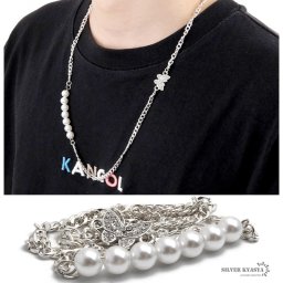ネックレス メンズ パールネックレス 蝶 バタフライ キュービックジルコニア CZ 喜平チェーン きへい ストリート silver 銀色 金属 父の日 男性