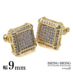 両耳用 スタッドピアス CZ AAA パヴェ 爪留め 18k GP gold ゴールド ストーンアクセサリー ヒップホップ ストリート ダンス ラップ B系 メンズ ブリンブリン イヤリング 男性