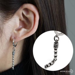 シルバー925 フープピアス チェーンピアス 揺れる 六字真言ピアス シルバー ベネチアンチェーン ボックスチェーン 梵字 片耳1点 女性 レディース 金属アレルギー対応 イヤリング