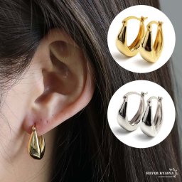 シルバー925 フープピアス ぷっくり オーバルピアス シルバーピアス ゴールド 18KGP gold silver 太め シンプル 大ぶりピアス レディース 女性 金属アレルギー対応 両耳 イヤリング