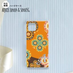 Aquos sense4 SH-41A ケース ハードケース スマホケース エスニック 花柄 オレンジ 茶 +アルファベット nk-sens4-1584i