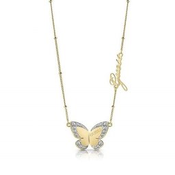 新品 Guess ゲス ペンダント ネックレス UBN78025 LOVE BUTTERFLY ラブ バタフライ 蝶々 ブランド ロゴ ステンレス ナノコーティング ゴールド レディース